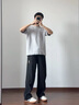 Homlean男士褲子夏季冰絲涼感寬松垂順直筒休閑潮流彈力運動長褲子Le060 黑色 L （建議110-135斤） 曬單實拍圖