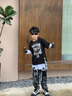 街舞兒童潮服男童長(zhǎng)袖嘻哈演出服套裝炸街架子鼓走秀表演服兩件套 3件套（無(wú)配飾） 上衣+褲子+破洞 140 （建議130-140CM身高） 曬單實(shí)拍圖