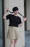 獨(dú)束大碼女裝復(fù)古學(xué)院風(fēng)胖mm高腰A字裙簡約百搭西裝半身百褶短裙 淺卡其 XL (尺碼：3) 曬單實(shí)拍圖