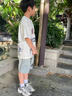 猴兄仔男童夏裝套裝2024新款夏季短袖牛仔七分褲中大兒童男孩夏款痞帥潮 米白色 150 (建議身高140CM左右) 曬單實拍圖