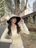 啄木鳥(niǎo)（TUCANO）黑膠空頂防曬帽女防紫外線(xiàn)遮陽(yáng)帽2025新款大帽檐遮臉漁夫帽太陽(yáng)帽 米卡其-蝴蝶結款 魔術(shù)貼可調節(配送防風(fēng)繩) 曬單實(shí)拍圖