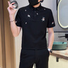 積繆巨帥氣刺繡青年polo衫男生痞帥修身翻領(lǐng)短袖t恤男士夏季高端半袖 黑色 L 曬單實(shí)拍圖