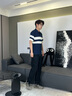 GXG男裝【涼感】 條紋拼色polo衫短袖男商務(wù)拼接上衣 25夏新品 藏青色 L 曬單實(shí)拍圖
