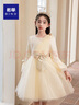 彬單兒童禮服春秋長(cháng)袖公主裙女童主持人鋼琴演出服8188 香檳色 140  曬單實(shí)拍圖