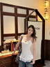 DXOT2025年白色蝴蝶結吊帶背心女春季蕾絲花邊下擺修身疊穿內搭小上衣 白色 M 建議 95-105斤 曬單實(shí)拍圖