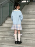 安妮優(yōu)兒女童JK套裝春秋2025秋裝新款學(xué)院風(fēng)韓版百褶裙毛衣開(kāi)衫三件套洋氣 藍色三件套（裙子+襯衣+開(kāi)衫） 120 曬單實(shí)拍圖
