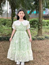 哈熙牛女童夏裝連衣裙2025年新款中大童洋氣中長(cháng)款夏季兒童短袖公主裙潮 綠色碎花 170 身高160-170cm體重95-110斤 曬單實(shí)拍圖