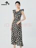 哥弟（GIRDEAR）女裝2025夏季新款荷葉邊精致印花連衣裙（附腰帶）150005 印花-黑 M (3碼) 曬單實拍圖