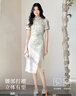 秋水伊人H型圓領(lǐng)印花腰身活褶連衣裙2025夏新款女休閑國(guó)風(fēng)中長(zhǎng)裙 綠色 XL 曬單實(shí)拍圖