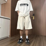 維啟安短褲男條紋重磅菠蘿格運動(dòng)夏季潮牌美式休閑中褲寬松闊腿五分褲子 HK24246米色 L 110斤至130斤可穿 曬單實(shí)拍圖