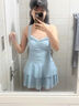 黑蒼新款泳衣女 收腰顯瘦連體裙式泳衣帶防曬外套泡溫泉度假泳裝 淺藍色 均碼 （建議70-120斤） 曬單實(shí)拍圖