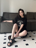 ASH女鞋2025春夏新款TABOO真皮女平底魔術(shù)貼涼鞋女露趾涼鞋外穿夏季 黑色 36 曬單實(shí)拍圖