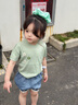 幼歌（YOUGE）夏新新款嬰幼兒透氣萊賽爾軟牛仔花苞兒童甜美百搭短褲 淺藍 90 cm 曬單實(shí)拍圖