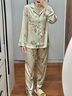 PAGKAVIO國際一線(xiàn)品牌真絲睡衣女100%桑蠶絲高檔睡衣女寬松家居服套裝重磅 綠底紅花5644主圖（禮盒包裝） L (體重:105-120斤) 曬單實(shí)拍圖