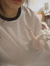 條紋T恤打底衫女2021秋季新款圓領(lǐng)長(zhǎng)袖衛(wèi)衣女韓版上衣服女裝 杏色 2XL 曬單實(shí)拍圖