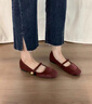 桂岐 軟底紅色單鞋顯白瑪麗珍鞋女2025春夏法式復(fù)古淺口一字帶配裙子 酒紅色軟底 36 曬單實(shí)拍圖