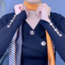 啄木鳥絲巾女感春夏秋季時尚百搭西裝細窄護頸領巾2025新款長條小圍脖潮 字母TD桔色斜紋 曬單實拍圖