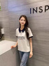 哈魯?shù)霞兠辮olo衫短袖t恤女2025新款夏季寬松港風(fēng)設(shè)計(jì)感小眾正肩翻領(lǐng) 藏青拼白灰色 M 【90-105斤】 曬單實(shí)拍圖