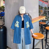 莫代爾牛仔短袖襯衫女裝2021早春新款韓版設(shè)計(jì)感寬松疊穿小熊刺繡上衣酷 牛仔藍(lán) 現(xiàn)貨秒發(fā) M 建議100-115斤 曬單實(shí)拍圖