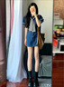 莫代爾韓版收腰牛仔連衣裙女2025年夏季新款設(shè)計(jì)感可鹽可甜收腰顯瘦短裙 深藍(lán)色+腰帶+披肩 M 95-105斤 曬單實(shí)拍圖