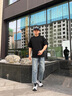 GXG男裝  九分經(jīng)典錐型水洗設(shè)計牛仔褲休閑褲長褲子2025夏季新品 藍(lán)色 XL 曬單實拍圖