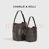 CHARLIE&KELLI CK品牌包包女包幾何菱格菜籃子水桶包腋下包女士2025新款手提包 黑色【七夕情人節(jié)禮物】 小號【七夕情人節(jié)禮物】 曬單實(shí)拍圖