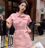 瑞秋兒短袖連衣裙女夏季新款女裝韓版小眾設(shè)計氣質(zhì)收腰顯瘦A字短裙子 粉紅色 S 曬單實拍圖