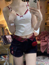 LDBE美式復(fù)古辣妹牛仔短褲女夏季2025新款設(shè)計(jì)感格紋拼接包臀熱褲子潮 黑色 M 曬單實(shí)拍圖