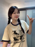 真維斯（JEANSWEST）撞色短袖潮流t恤女夏季2025新款爆款女士純棉慵懶風(fēng)小眾半袖上衣 米藏青 玩樂小貓黑 XL 曬單實(shí)拍圖