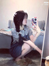 PMOG兩件套裝日系甜美大口袋牛仔背帶連衣裙子女學(xué)生+娃娃領(lǐng)格子襯衫 【套裝】 牛仔背帶裙+格子襯衫 L 曬單實(shí)拍圖