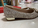 啄木鳥(niǎo)平底婚鞋女2025新款孕婦結婚鞋女新娘鞋水晶鞋伴娘鞋低跟日?？纱?金色粗跟2.5厘米 37 曬單實(shí)拍圖