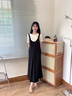 clotho Rennie品牌女裝法式連衣裙女2025夏季新款時尚簡約氣質(zhì)寬松顯瘦背帶裙 黑加白 M 曬單實拍圖
