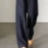 白鹿語春秋時尚通勤牛仔褲無腰頭設計寬松顯瘦長款休閑褲女 深藍色 XL  曬單實拍圖