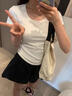 鉑吶苓短袖t恤女夏季純色修身顯瘦純欲辣妹上衣圓領(lǐng)時(shí)尚百搭休閑打底衫 短袖女【白色】 M 曬單實(shí)拍圖