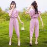 G.DUCKKIDS小黃鴨童裝女童套裝夏季兒童衣服小飛袖短袖兩件套大童女孩運(yùn)動(dòng)裝 灰紫色 140 尺碼9~10歲【130-140cm】 曬單實(shí)拍圖