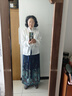 聞鶯燕青羽明制改良漢服襯衫上衣仿妝花織金馬面裙套裝日常古裝套裝 刺繡上衣+藍色青羽織金馬面裙 L （建議體重115-130斤） 曬單實(shí)拍圖