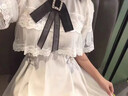 歐維沃日單rojita連衣裙短袖女士斗篷網紗大蝴蝶結蕾絲花邊氣質拼接長裙 杏色 S 曬單實拍圖