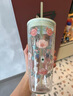 星巴克杯子2025春日花系列水杯粉色花朵馬克玻璃不銹鋼吸管杯保溫隨行杯 春日花玻璃吸管杯600ml 曬單實(shí)拍圖