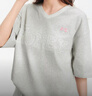 森馬（Semir）短袖T恤女中長(zhǎng)款V領(lǐng)蕾絲繡花2025夏新款oversize純棉上衣氣質(zhì) 淺花灰00235 M 曬單實(shí)拍圖