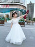 小咔衣濃女童生日主持人公主裙花童婚紗小女孩晚禮服兒童鋼琴演出服春夏季 白色長款 130 曬單實拍圖