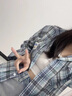 衣然呈品美式復古格子襯衫女春秋季新款設計感小眾寬松慵懶防曬開(kāi)衫襯衣女 藍色 M 【建議105-120斤】 曬單實(shí)拍圖