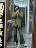 茯見(jiàn)復古藍微喇牛仔褲女春季設計感毛邊女褲休閑褲子女高腰喇叭褲女 藍色 L 曬單實(shí)拍圖