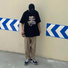 HXHK夏季短袖T恤男情侶潮牌高街五分袖體恤字母印花寬松薄款半袖衣服 黑色 XL 曬單實(shí)拍圖