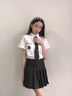 矜持范減齡裙套裝 jk制服班服短款白色襯衫上衣+百褶裙設計感小眾襯衣女 短袖襯衫+領(lǐng)帶+黑百褶裙 M [參考尺寸表] 曬單實(shí)拍圖