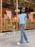 優(yōu)優(yōu)1點(diǎn)（Yoyo one）女童夏季套裝2025新款洋氣兒童短袖牛仔喇叭褲兩件套大童休閑夏裝 13131藍(lán)色【碎鉆-微喇褲】 160 160cm 曬單實(shí)拍圖