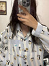 浪莎（LangSha）300斤大碼長(cháng)袖長(cháng)褲云朵睡衣女春夏季卡通印花寬松家居服兩件套 藍條小企鵝【長(cháng)袖長(cháng)褲】 XL 建議130-145斤 曬單實(shí)拍圖