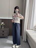 英氏孕婦裝25年新款無(wú)托腹闊腿褲牛仔褲休閑褲直筒長(cháng)褲全孕期可穿 藏藍色（中間抽繩） 165（L) 曬單實(shí)拍圖