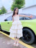 女童裙子夏季2025新款大童連衣裙小女孩吊帶裙夏天兒童夏裝蛋糕裙 杏色 150 曬單實(shí)拍圖