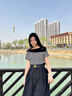 薇洛萱設計感小眾方領拼接條紋假兩件連衣裙女2025夏季收腰顯瘦裙子2821 黑色 XL 建議115-128斤 曬單實拍圖
