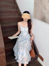 溫格芳 法式碎花吊帶連衣裙女2025夏季新款超仙氣質套裝溫柔風初戀裙子 藍色開衫+碎花吊帶裙 M 曬單實拍圖